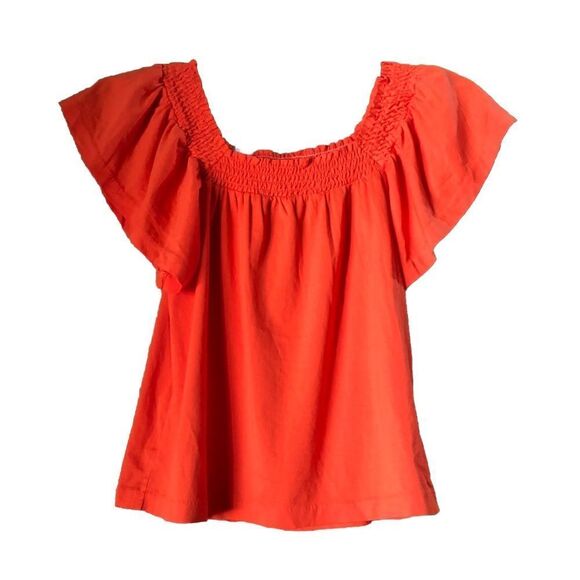 J Crew Smocked Square Neck Flutter Sleeve Top - S - Picture 1 of 10